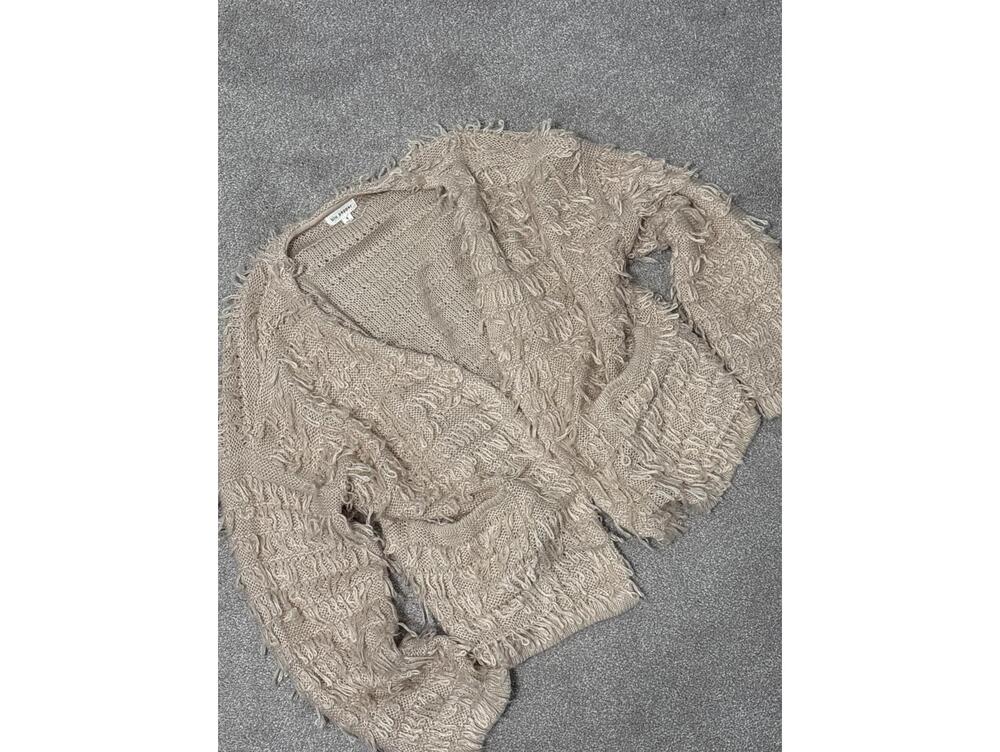 Blu Pepper Beige Textured Knit Cardigan Sweater Small